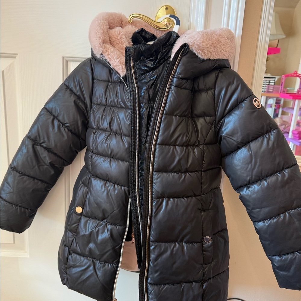 Michael Kors Black and Pink Jacket with Faux Fur
